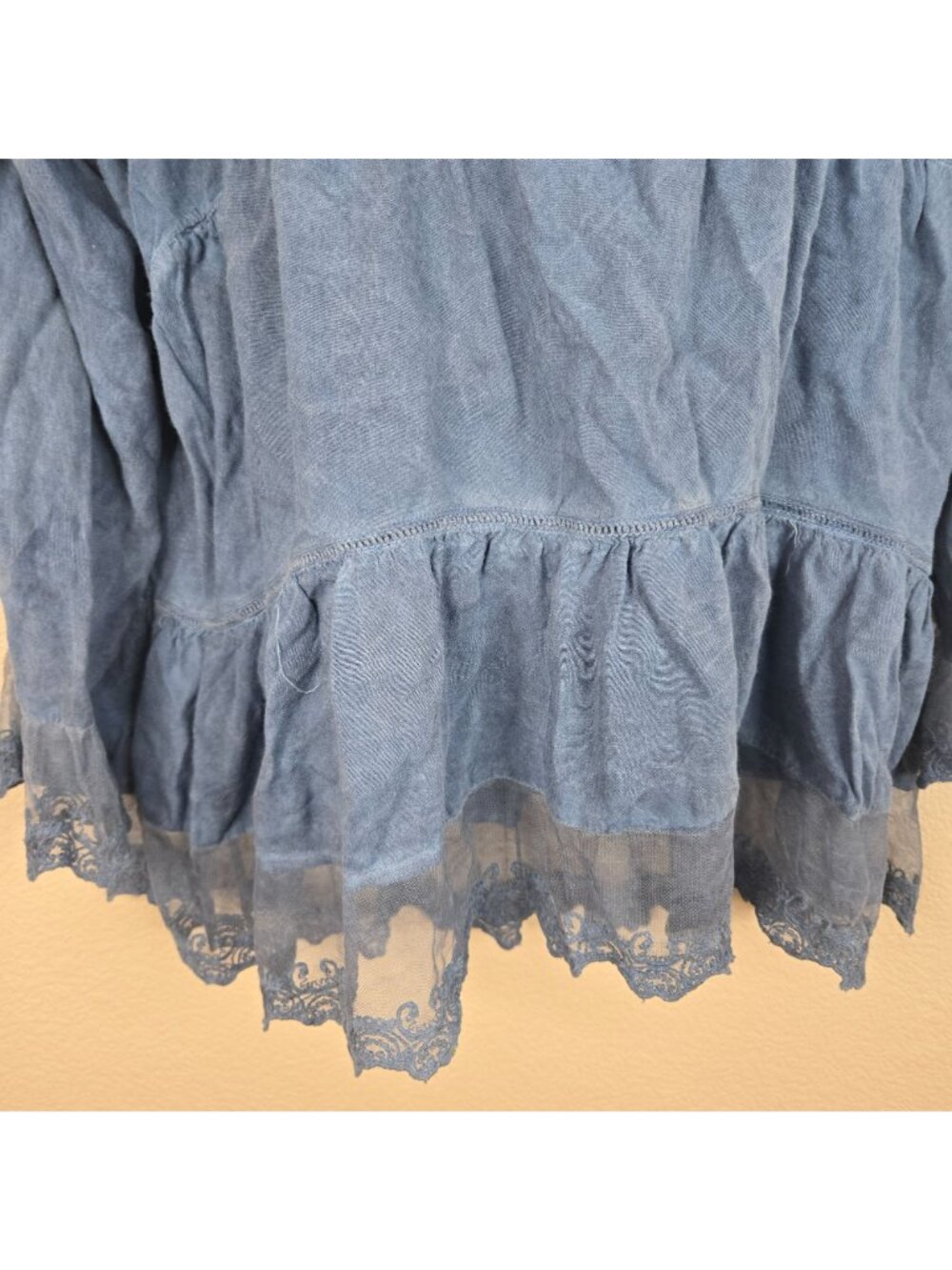 Blue Boho Tunic Top Shirt Lace Hem Womens XL Long Sleeve - Picture 2 of 7